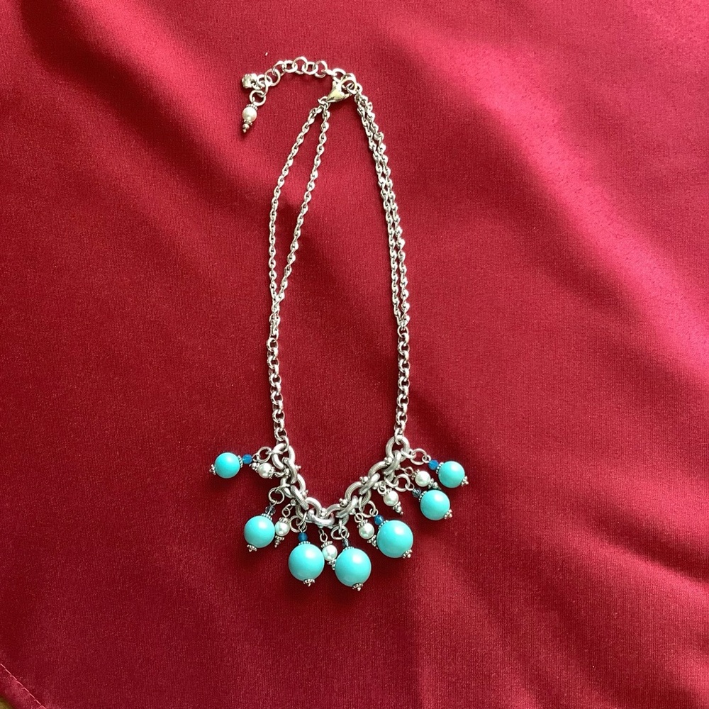 Brighton Bauble Tourquoise Glass pearls, Silver plate Necklace